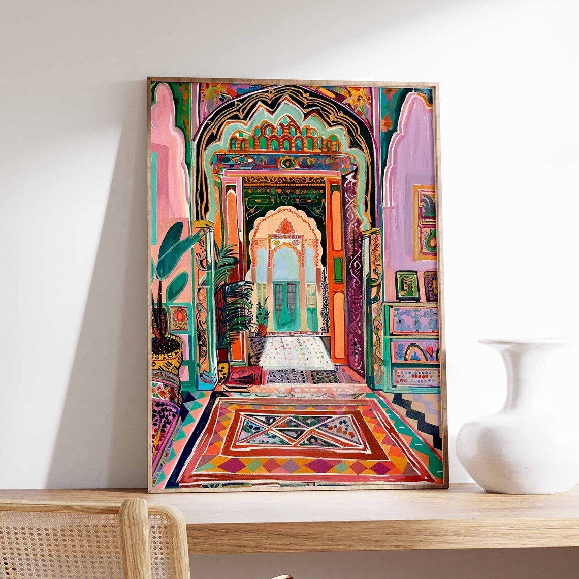 Colorful Indian Palace Arch Rug Vibrant Ornate Interior Art Poster