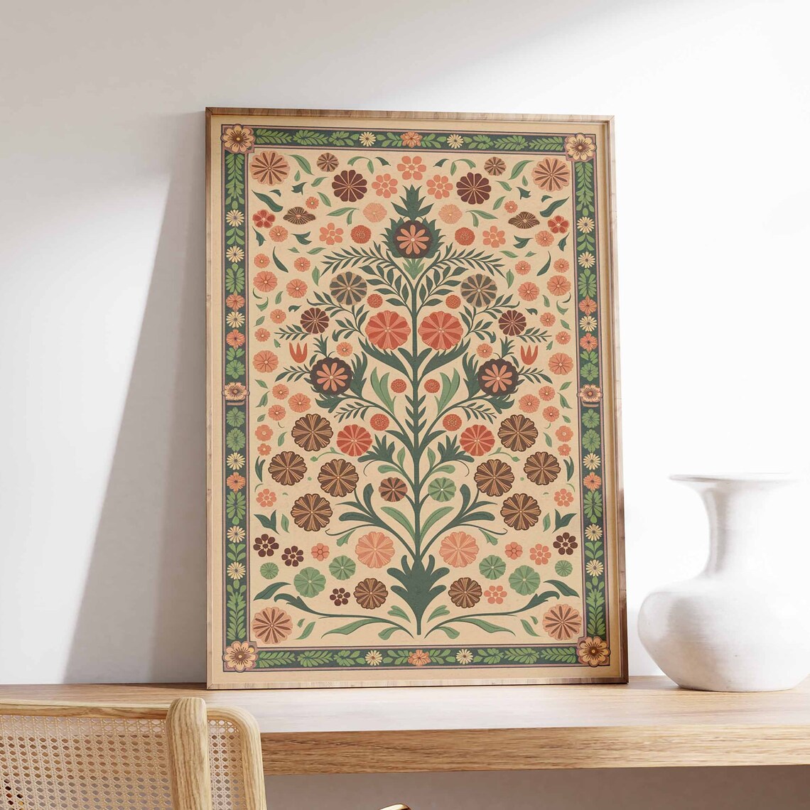 Sage Green Indian Tree of Life Terracotta Bloom Poster Botanical Decor