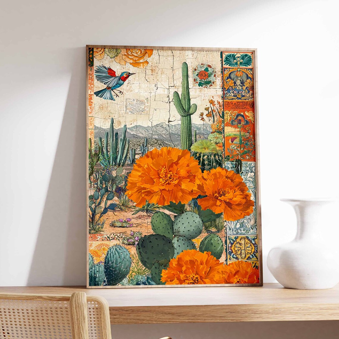 Vintage Mexican Floral Poster, Traditional Latin Decor