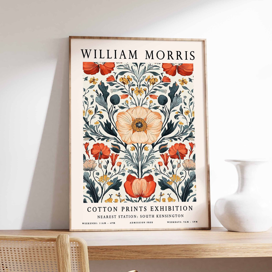 William Morris Orange Poppy Symmetrical Floral Pattern Poster