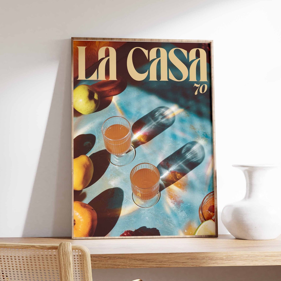 La Casa 70 Retro Top Down Orange Juice Citrus Seventies Poster