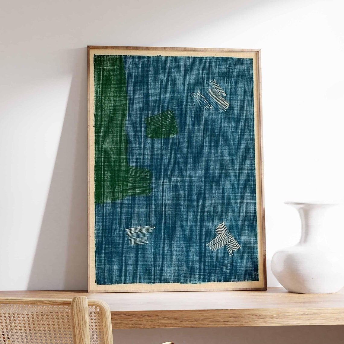 Indigo Blue Abstract Texture Vintage Japanese Modern Art Poster