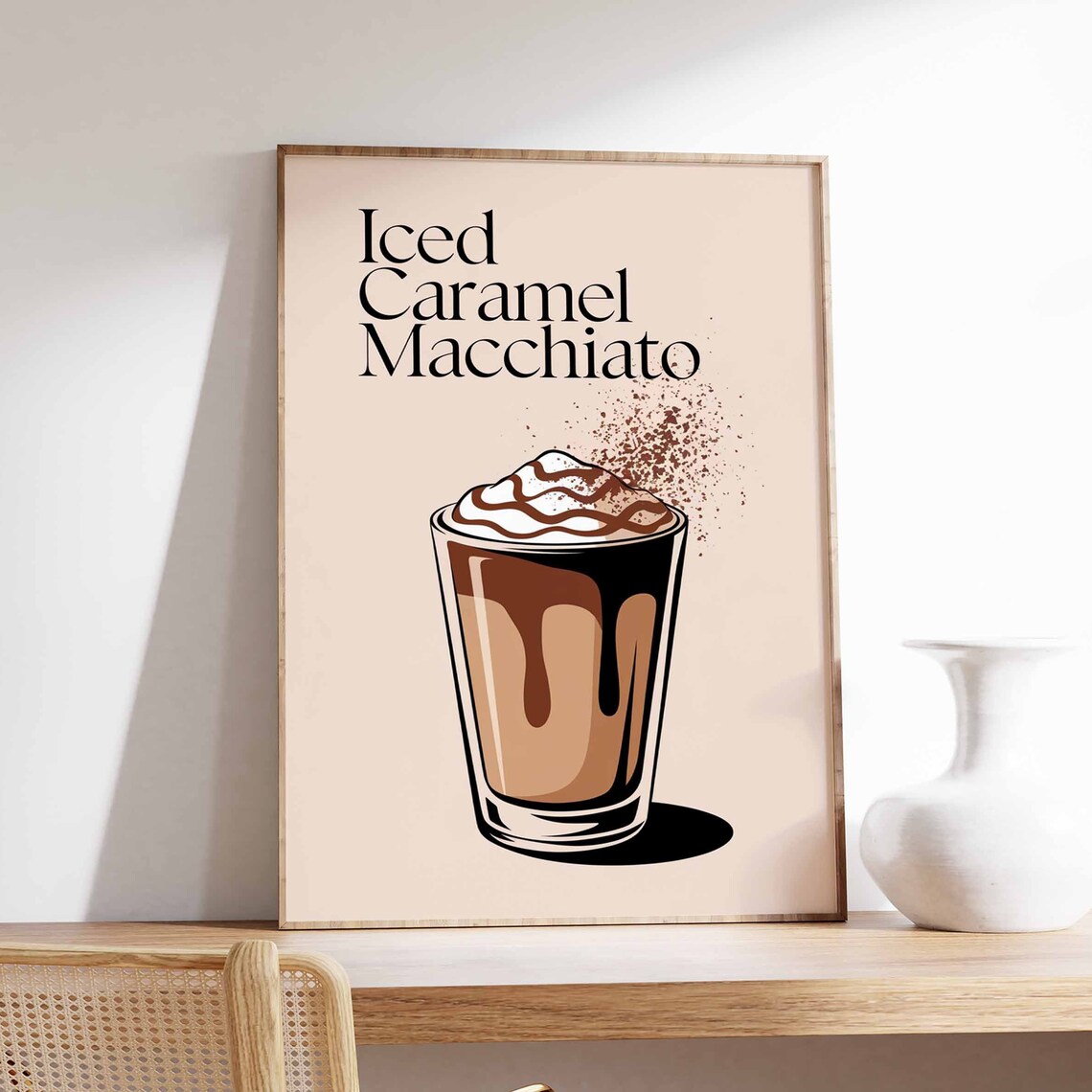 Iced Caramel Macchiato Whipped Cream Glass Kitchen Decor Poster