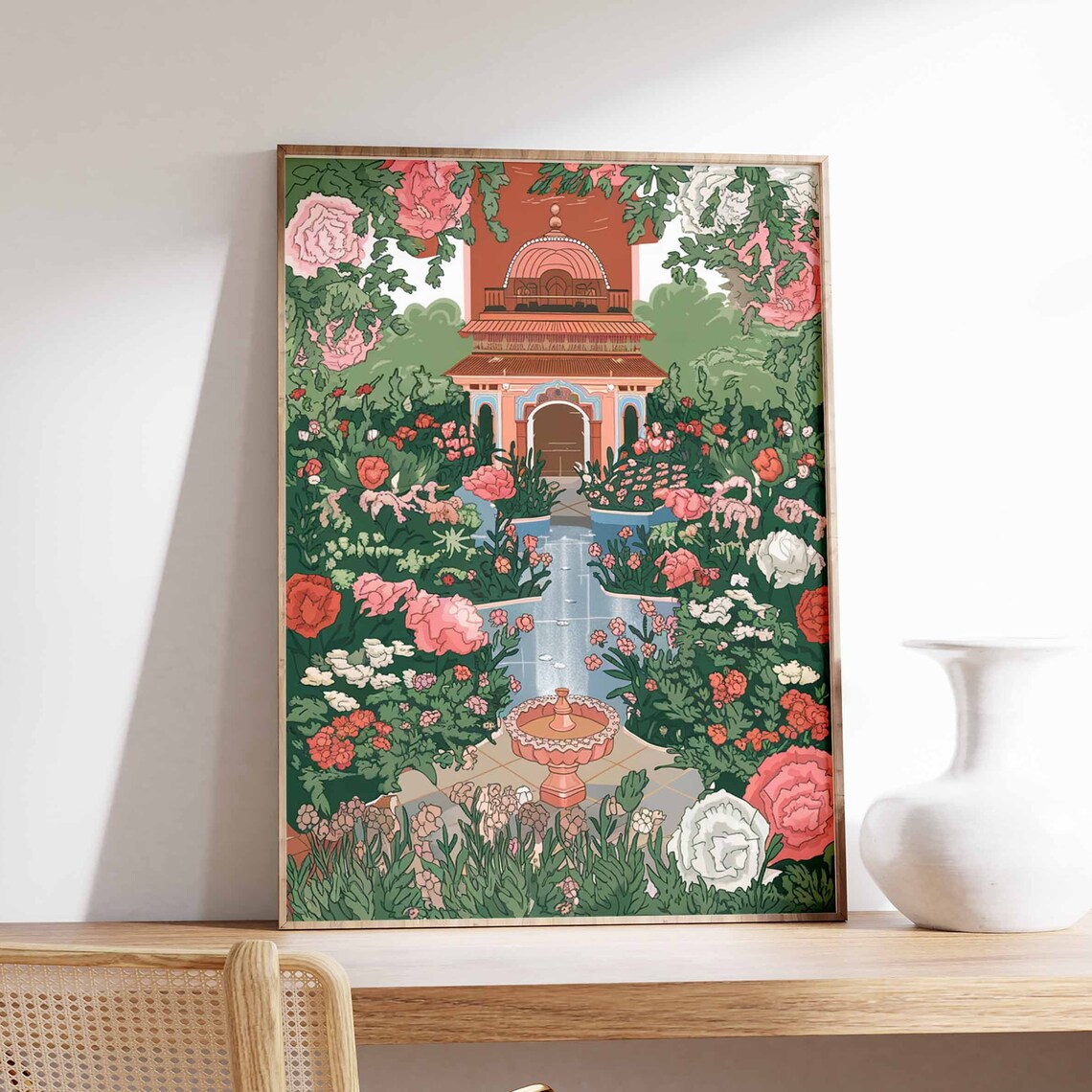 Indian Rose Garden Domed Pavilion Water Fountain Artwork Poster