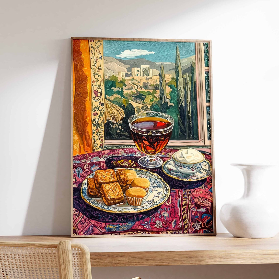 Middle Eastern Tea Pastries Carpet Table View Painting Art Poster