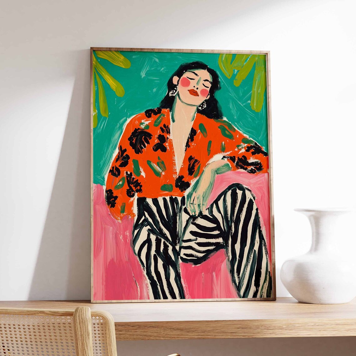Fauvist Woman Zebra Trousers Bold Color Portrait Painting Poster - Image 5