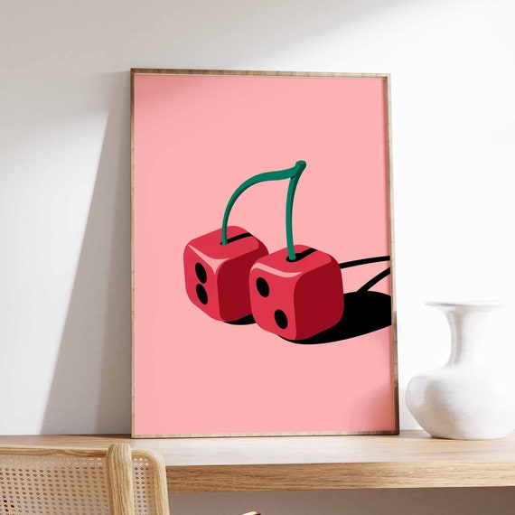 Cherry Poster Dice Print Casino Poster Fruit Art Fruit Poster Food Art Vintage Print Vintage Decor Wall Art Print Wall Decor