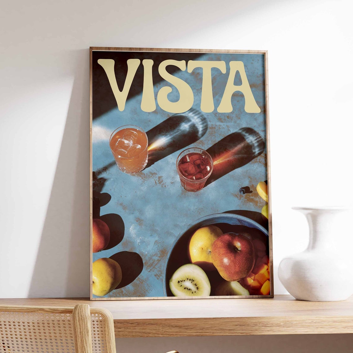 Vista Retro Iced Cocktail Blue Table Fruit Bowl Summer Poster
