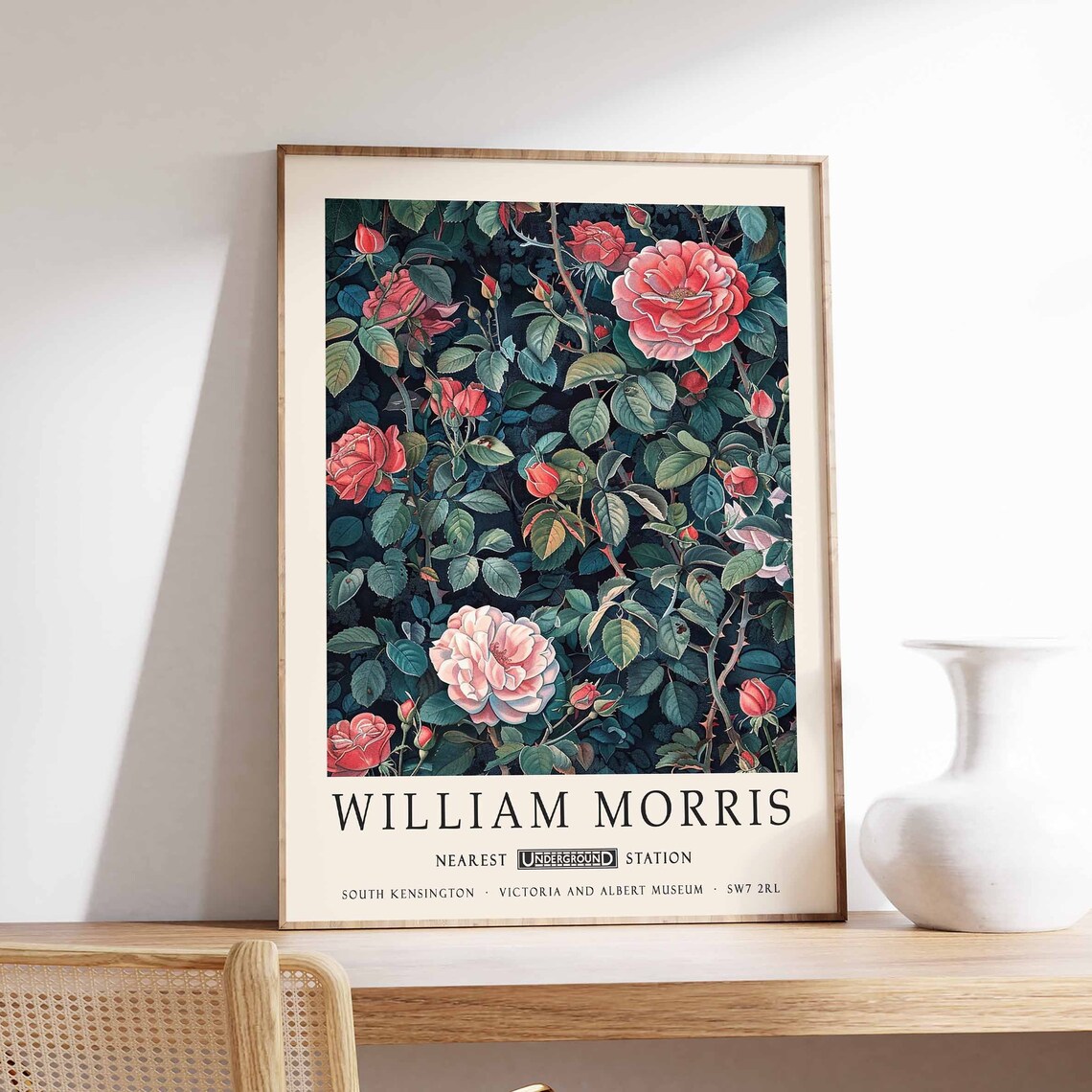 William Morris Pink and Red Rose Bush Floral Garden Exhibition Poster
