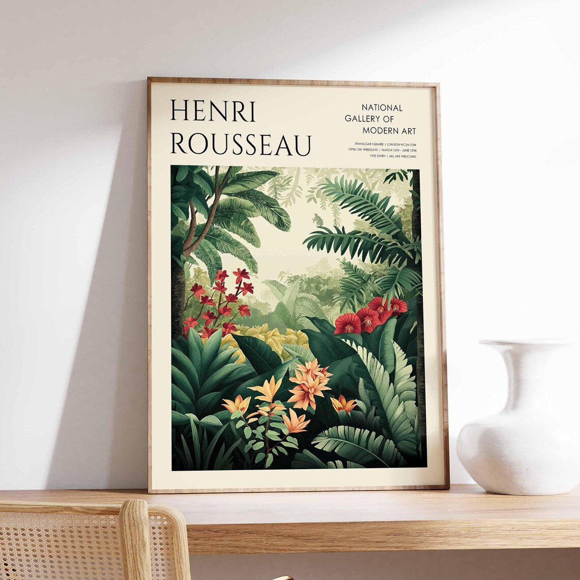 Henri Rousseau Bright Jungle with Red and Orange Flowers Art Poster