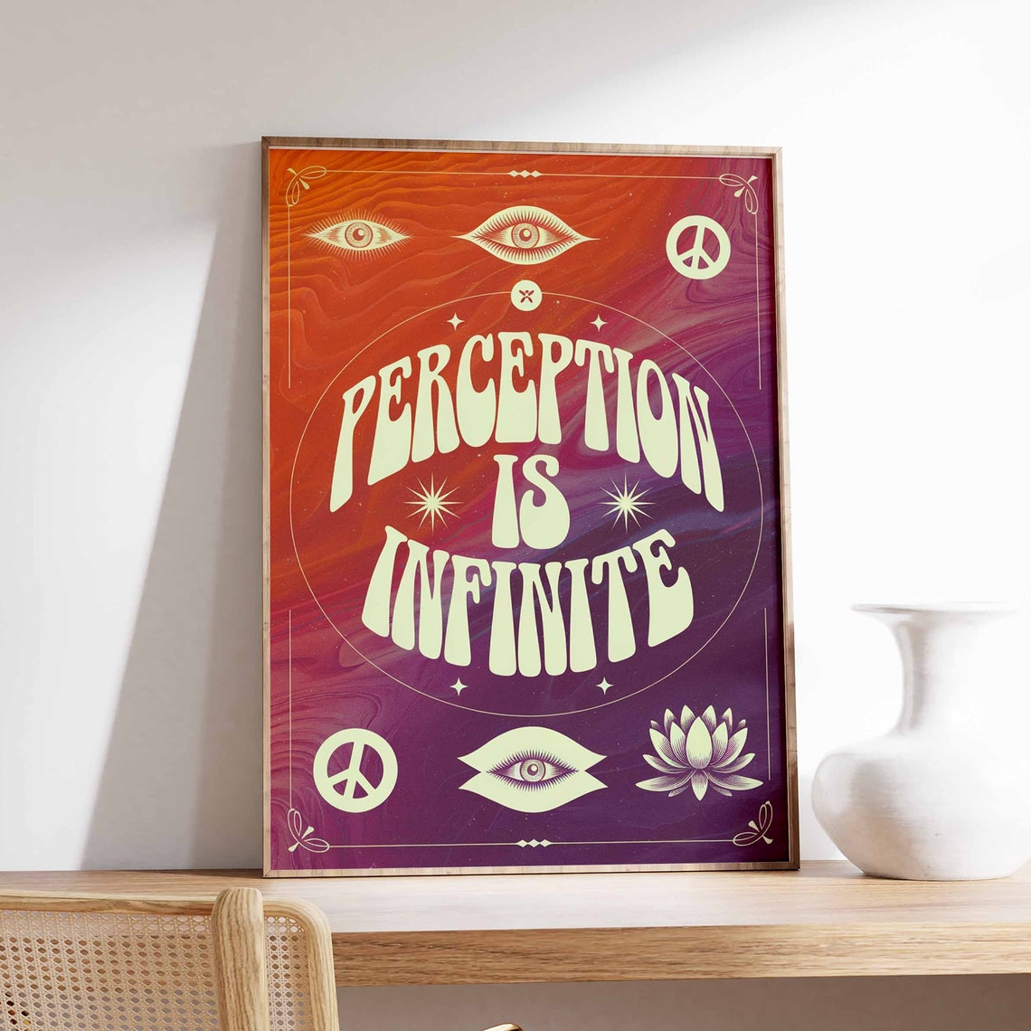 Perception Is Infinite All Seeing Eyes Retro 70s Quote Poster