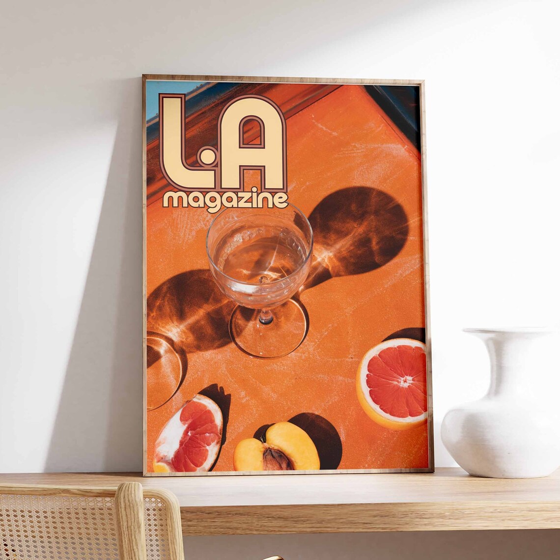 LA Magazine Retro Orange Citrus Cocktail Flat Lay Art Poster