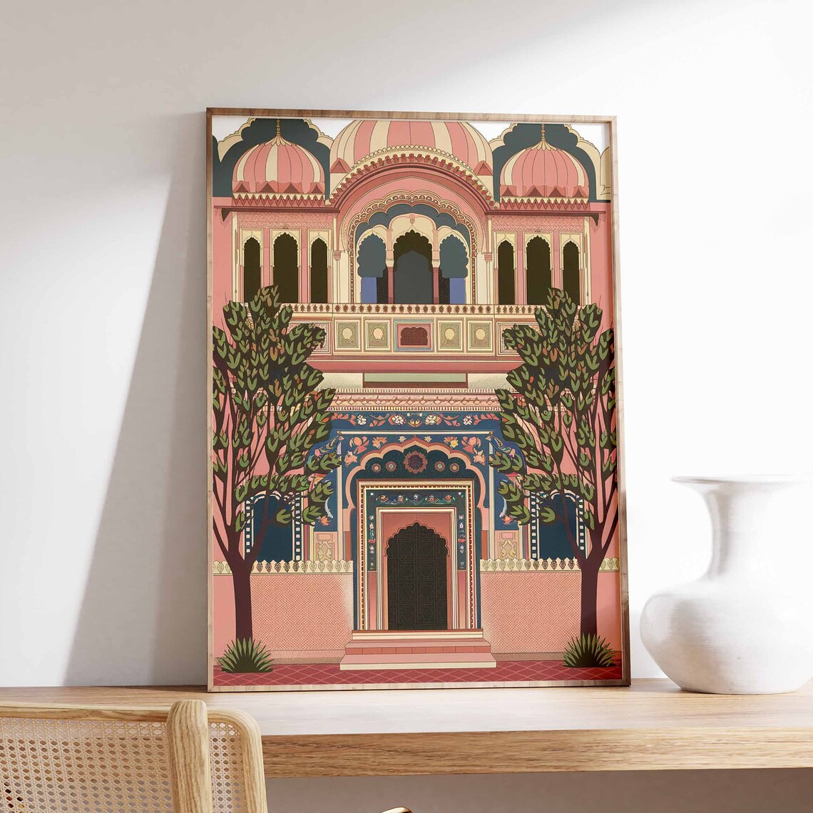 Blush Pink Striped Domed Rajasthani Palace Facade Art Poster