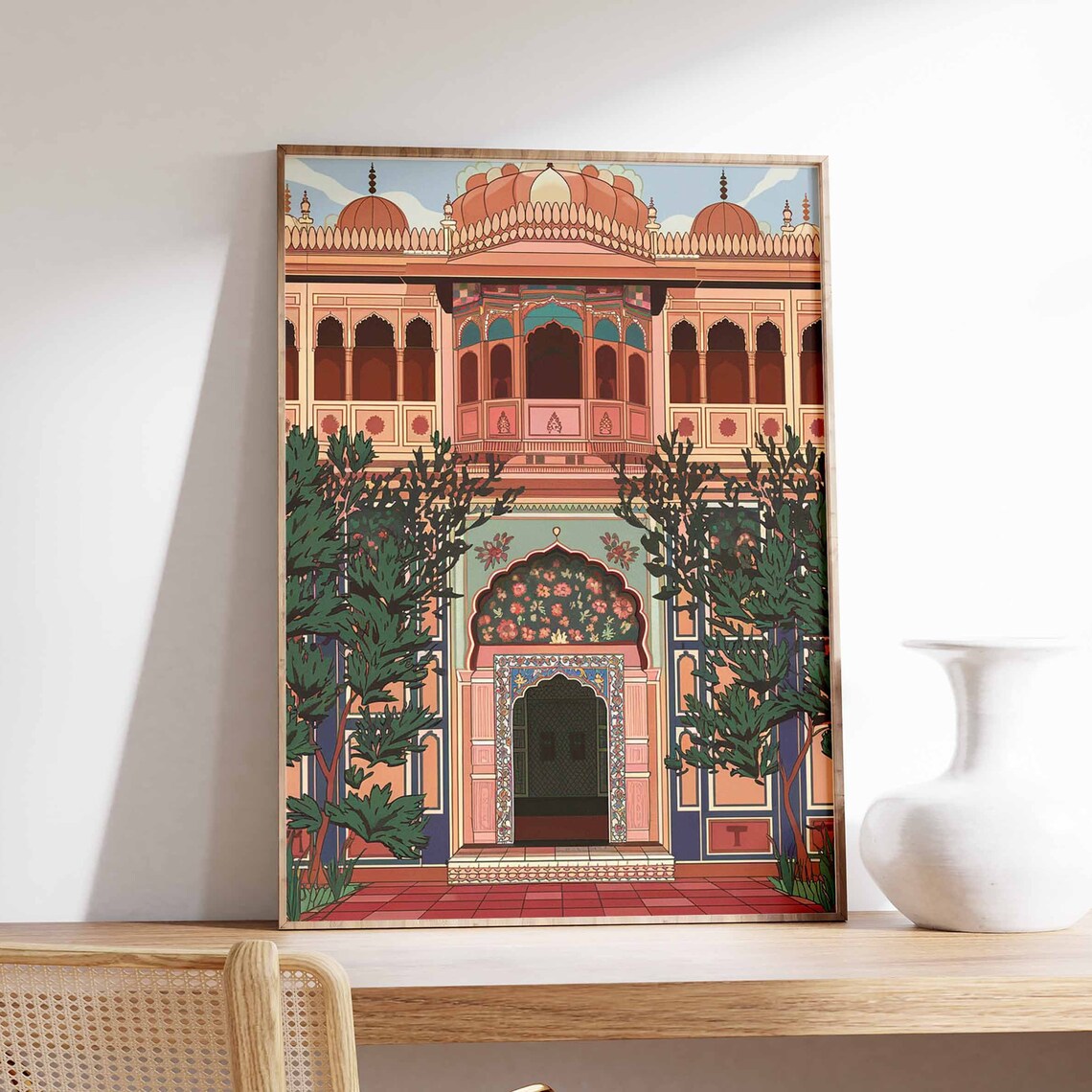 Sunset Orange Domed Indian Palace With Floral Doorway Poster