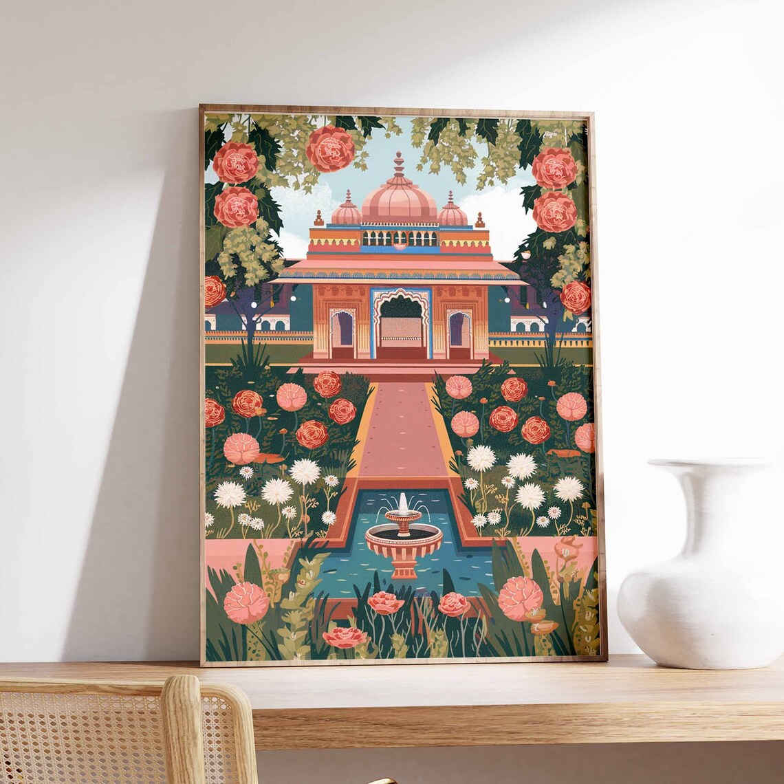 Ornate Pink Indian Domed Palace Rose Garden Fountain Art Poster