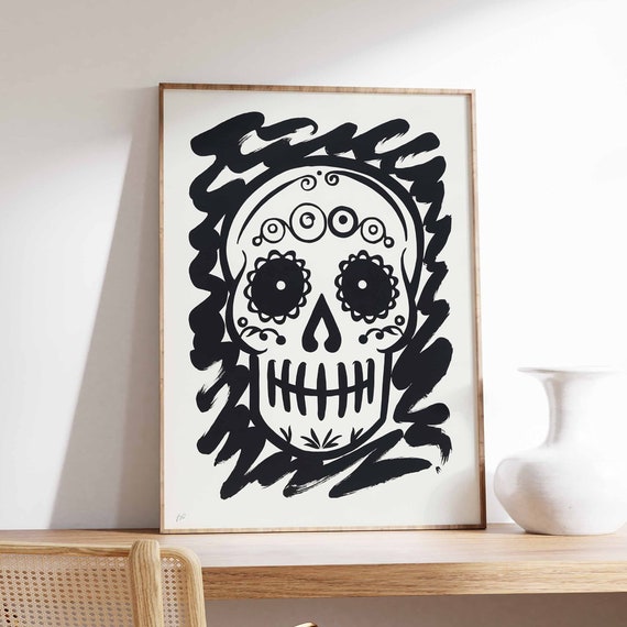 Vintage Skull Poster Mexican Skull Print Mexican Decor Gothic Art Dark Art Human Body Print Skull Art Mexican Wall Art Death Art