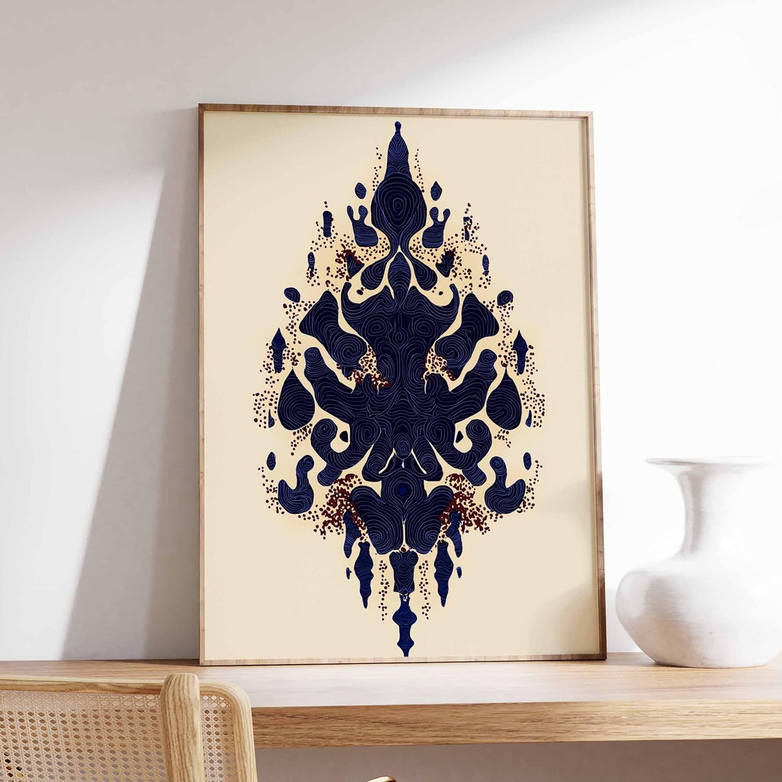 Indigo Ink Abstract Ornamental Japanese Symmetric Style Art Poster