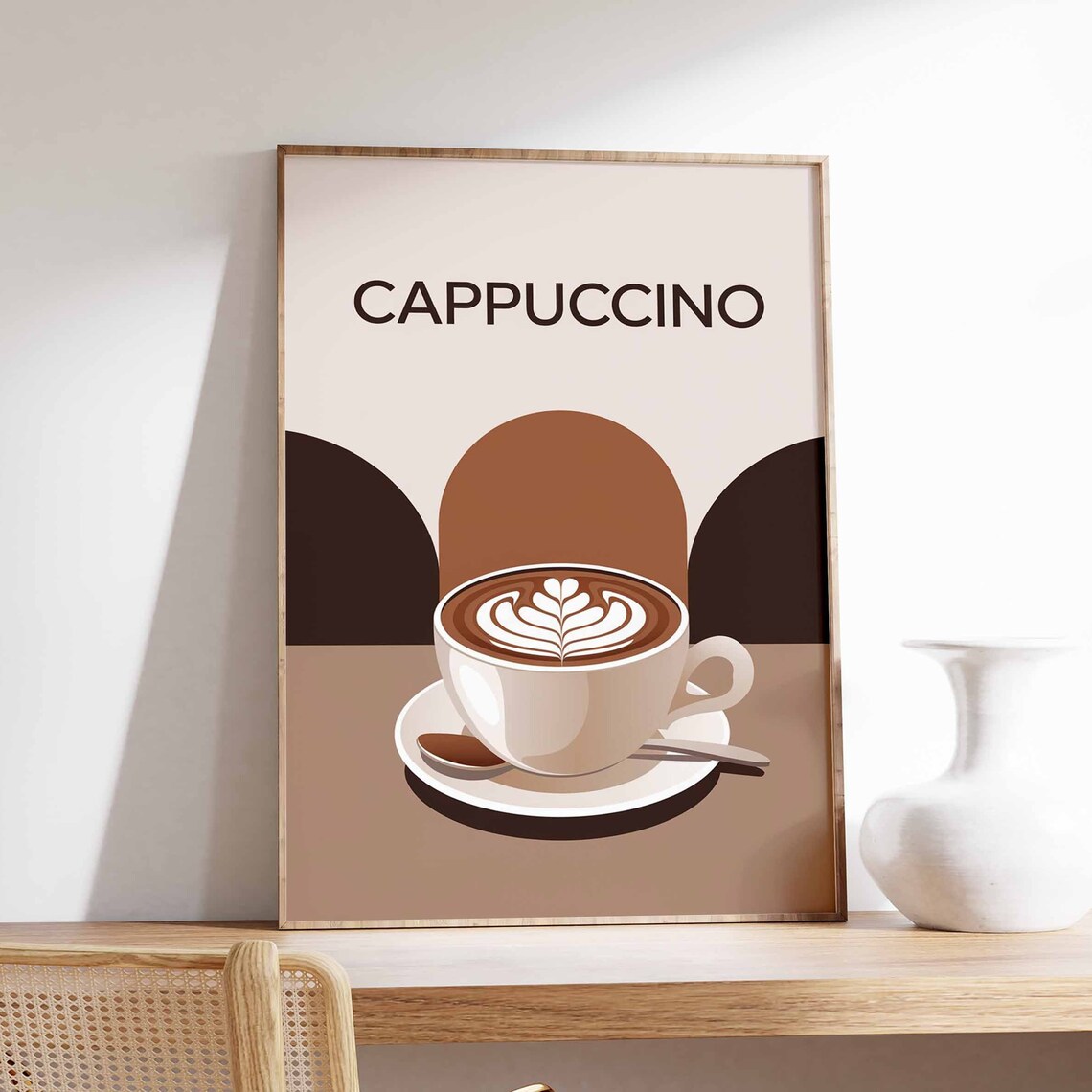 Cappuccino Latte Art Cup Retro Arch Modern Coffee Kitchen Poster