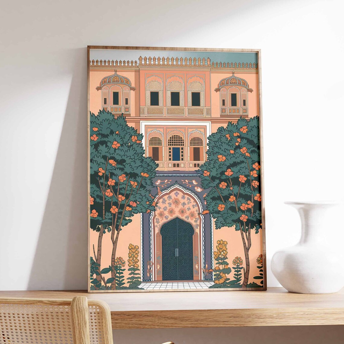 Floral Ornate Peach Indian Palace Arched Doorway Garden Poster