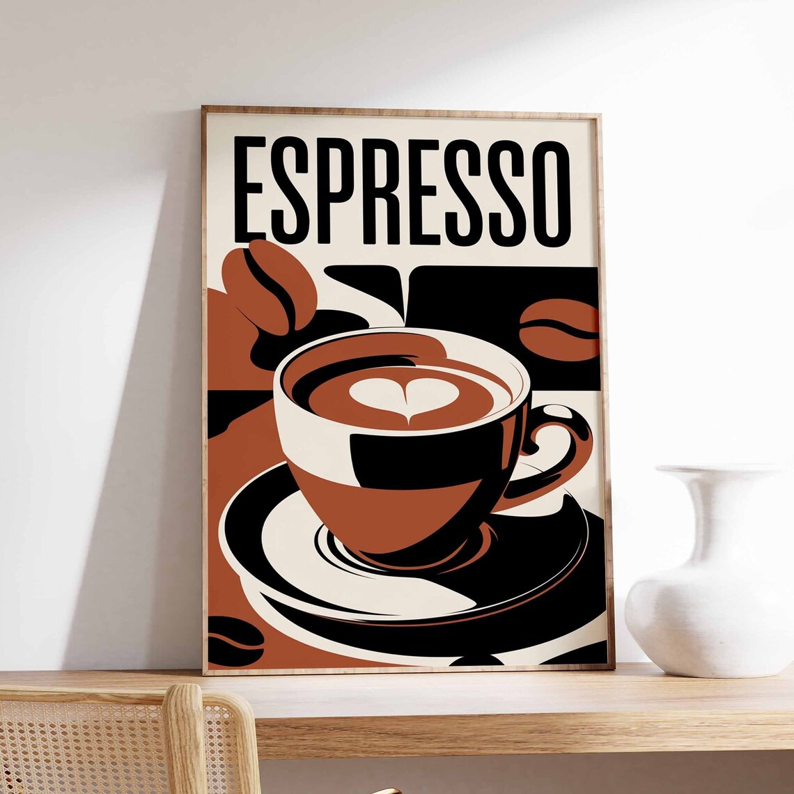 Vintage Espresso Heart Latte Art Bold Retro Pop Art Coffee Poster
