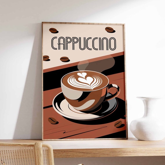 Cappuccino Poster Coffee Print Kitchen Decor Cafe Poster Retro Drinks Art Vintage Food Print Coffee Shop Decor