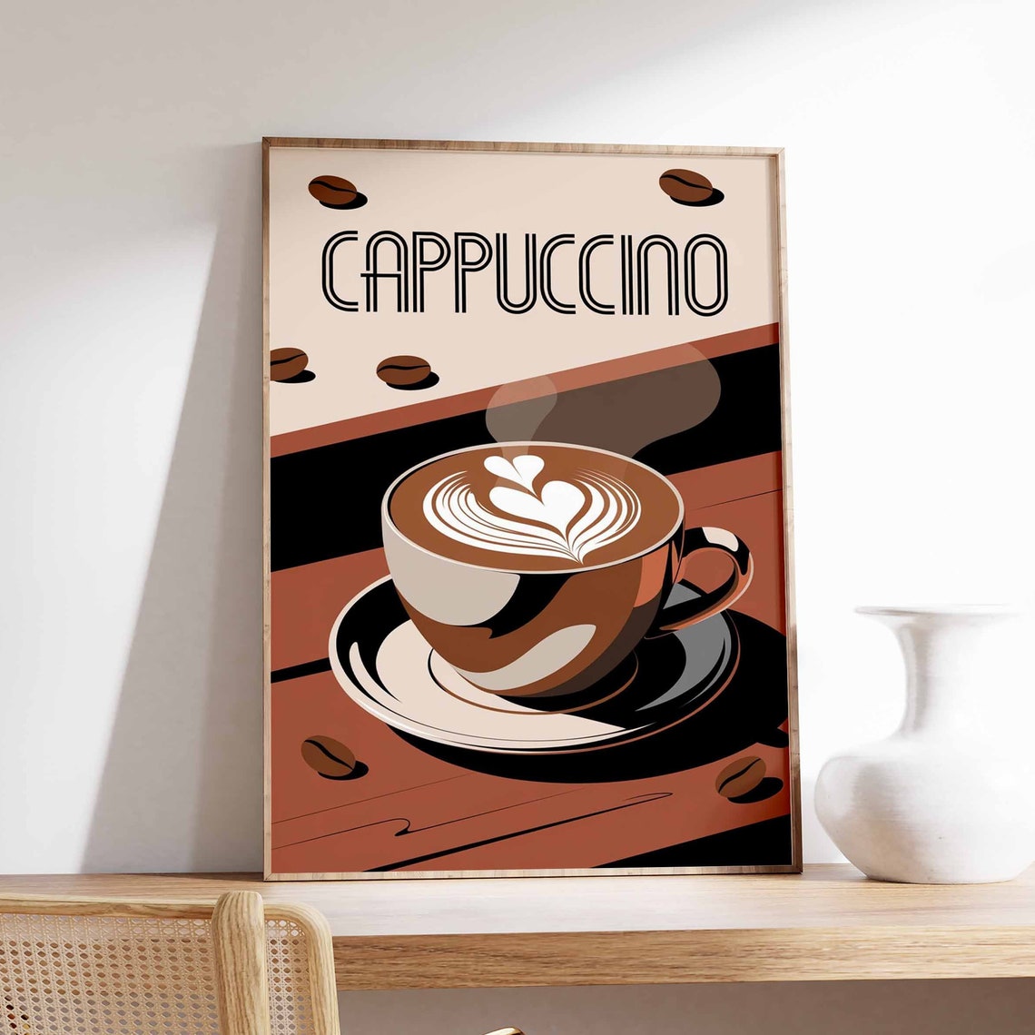 Cappuccino Deco Lettering Latte Art Retro Kitchen Decor Poster