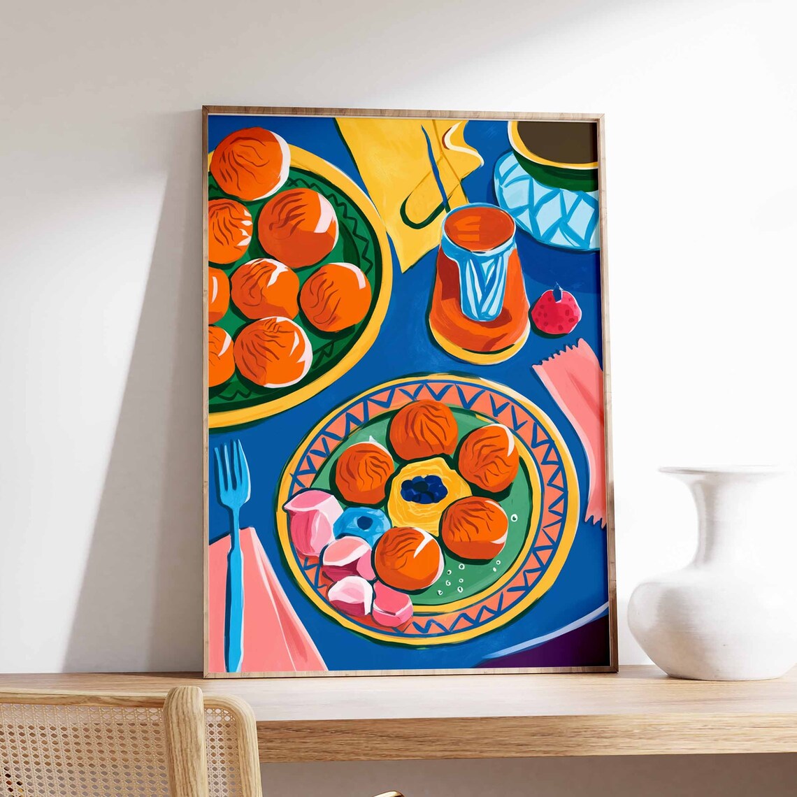 Colorful Dinner Table Still Life Fruit Feast Fauvist Art Poster