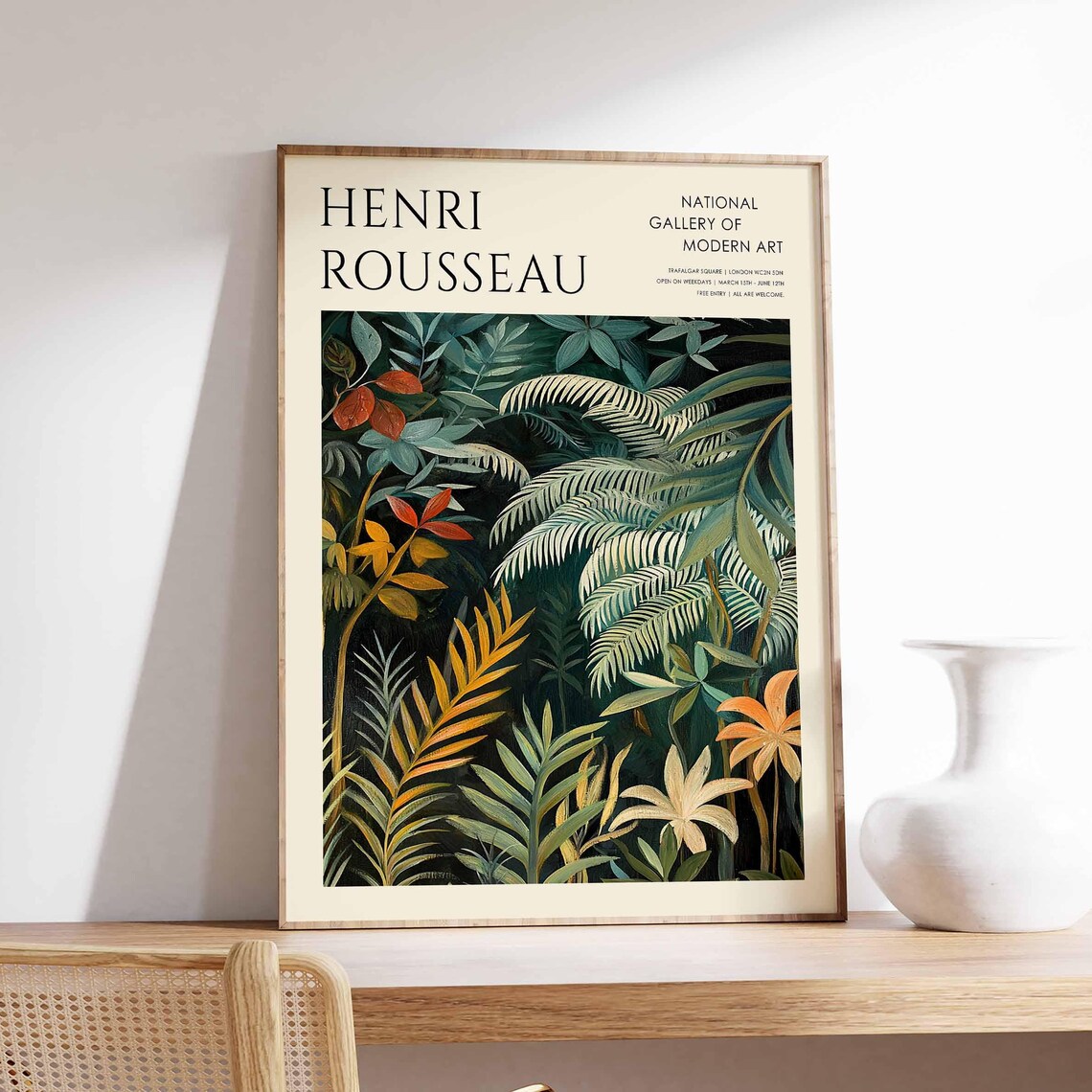 Henri Rousseau Rust Red Leaves and Lilies Jungle Exhibition Poster