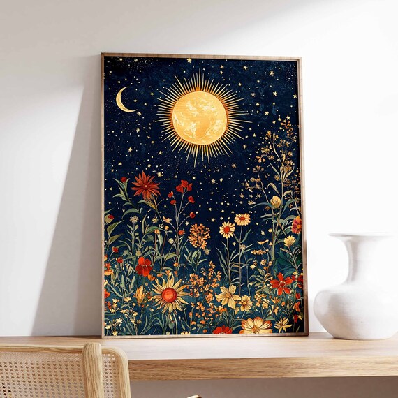 Sun and Moon Vintage Celestial Art Print