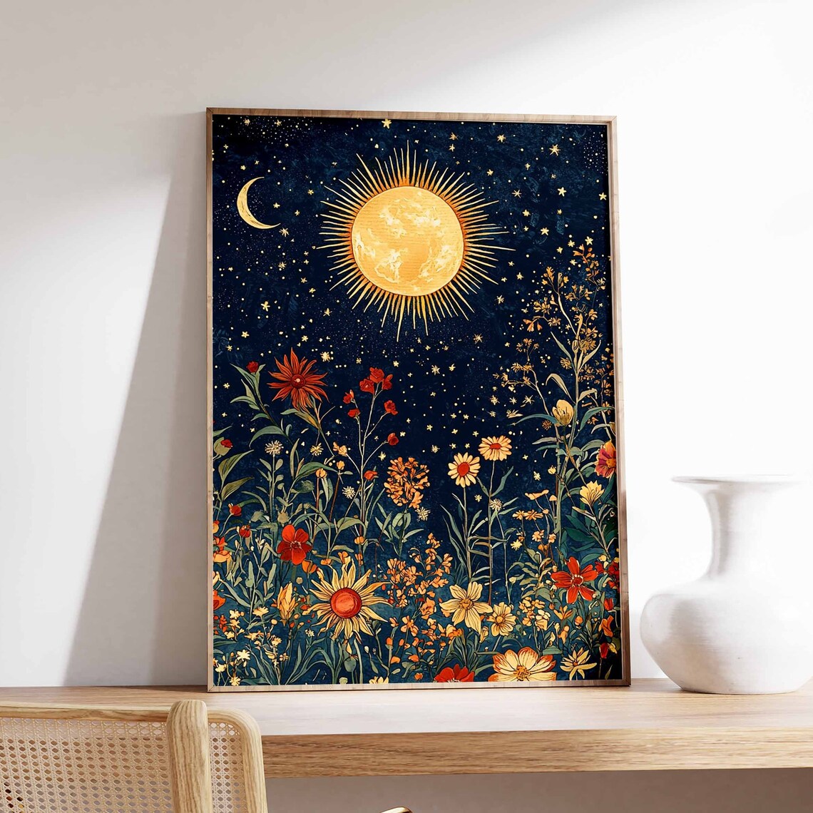 Sun and Moon Vintage Celestial Art Print