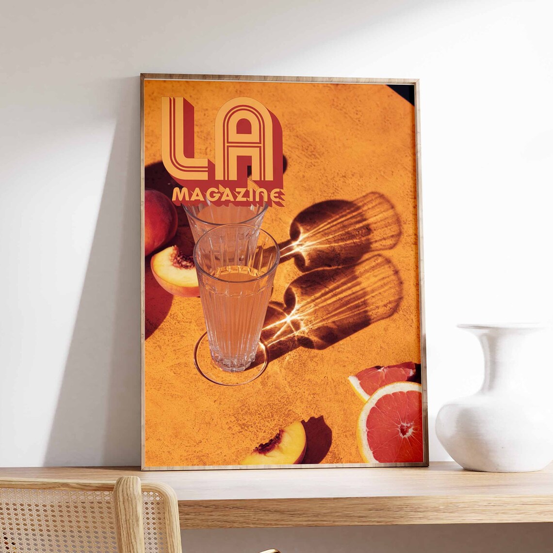 LA Magazine Vintage Orange Juice Peach Grapefruit Still Life Print