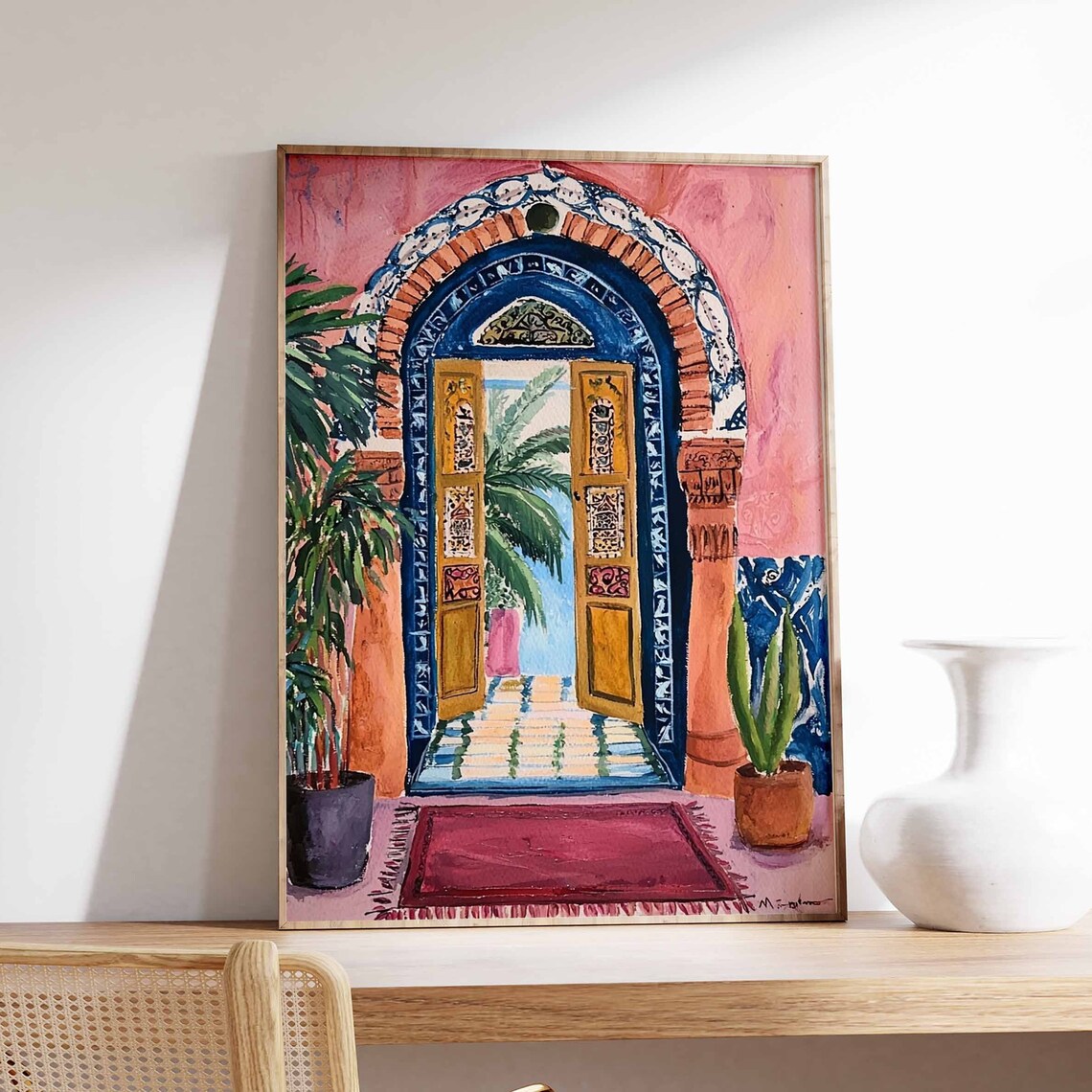 Moroccan Arched Doorway Colorful Mediterranean Entry Art Poster