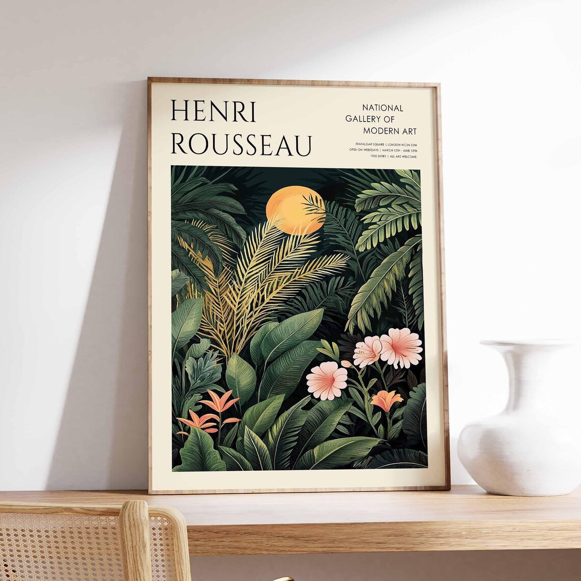 Henri Rousseau Moonlit Jungle with Pink Daisies Exhibition Poster
