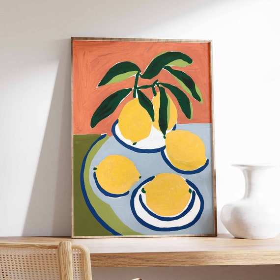 Lemons Poster Lemon Print Dinner Table Food Print Retro Food Art Kitchen Poster Kitchen Decor Food Poster Food Gift