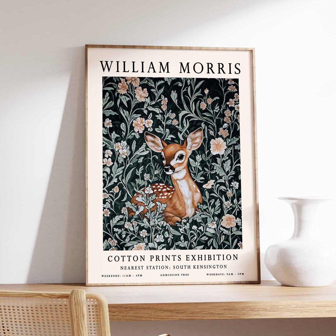 William Morris Spotted Fawn in Pink Blossom Garden Exhibition Poster