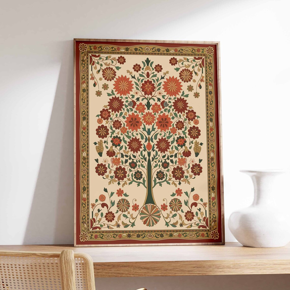 Crimson Dahlia Indian Tree of Life Floral Art Poster Heritage Bloom