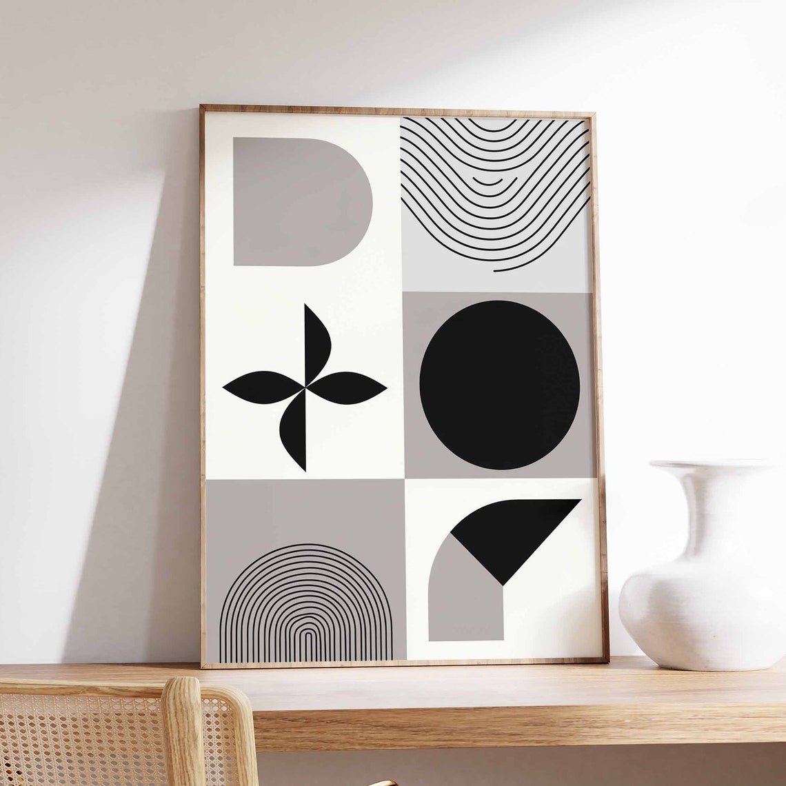 Minimalist Gray Black Geometric Abstract Mid Century Modern Print