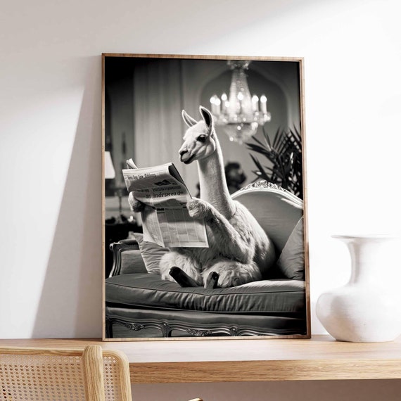 Funny Alpaca Poster Animal Poster Surreal Poster Photographic Art Funny Print Surrealist Art Animal Print Retro Decor Animal Gift