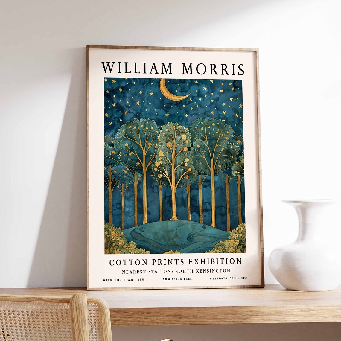 William Morris Crescent Moon Starry Forest Exhibition Poster