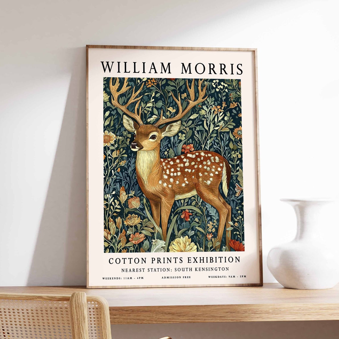 William Morris Spotted Deer in Blooming Garden Exhibition Poster