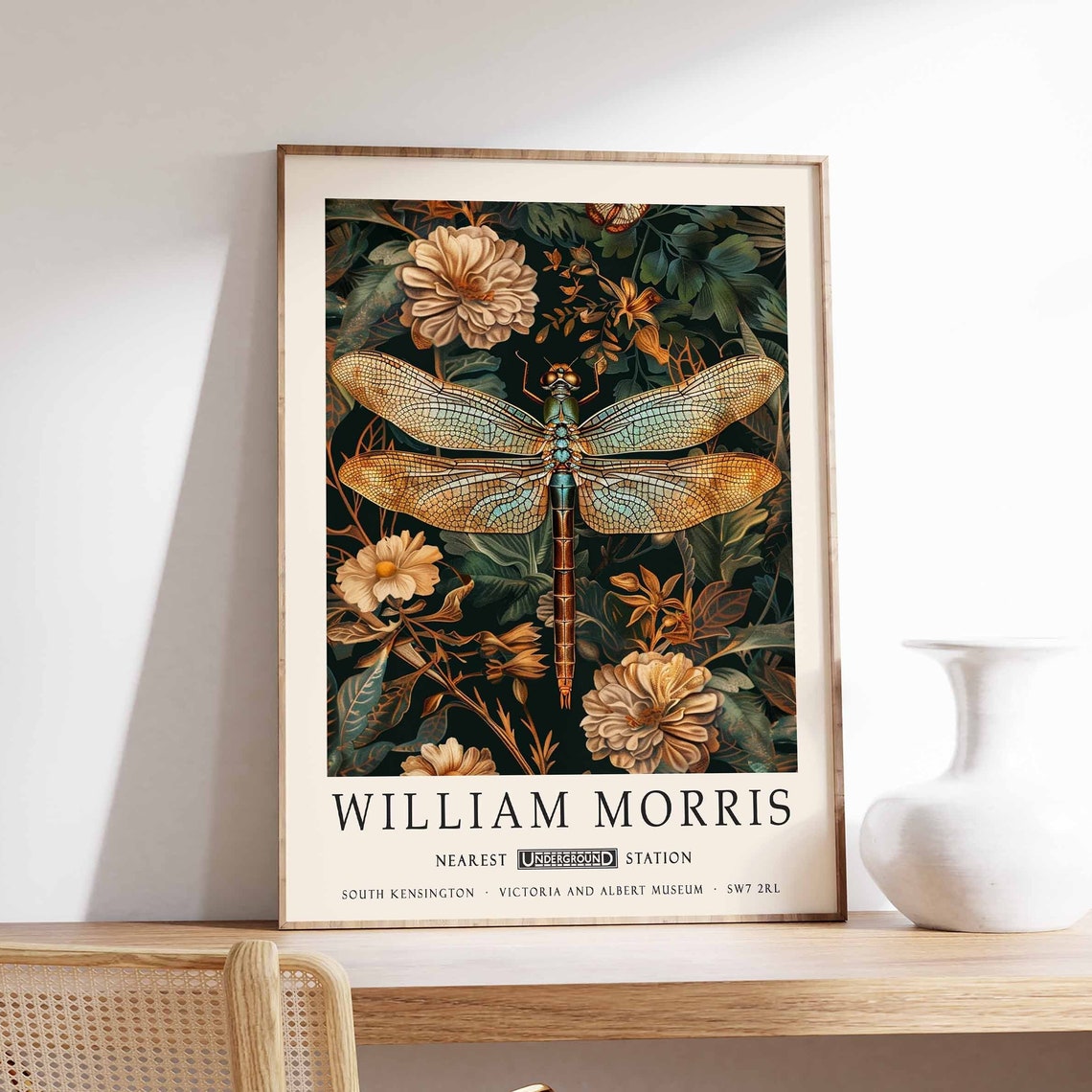 William Morris Dragonfly Floral Botanical Vintage Museum Poster