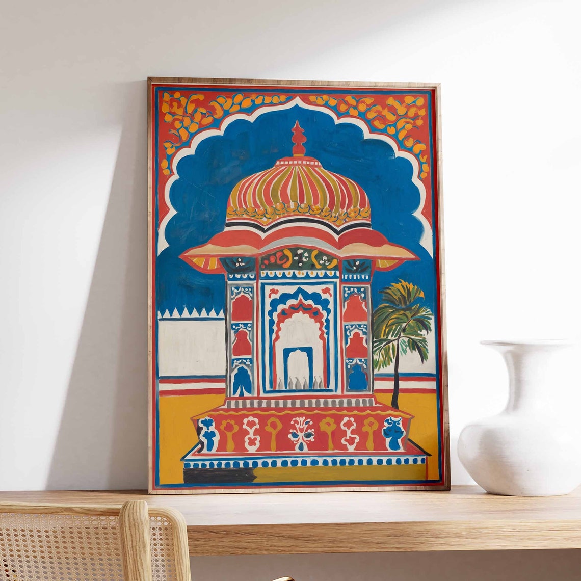 Pichwai Domed Chhatri Pavilion With Palm Tree Folk Art Poster