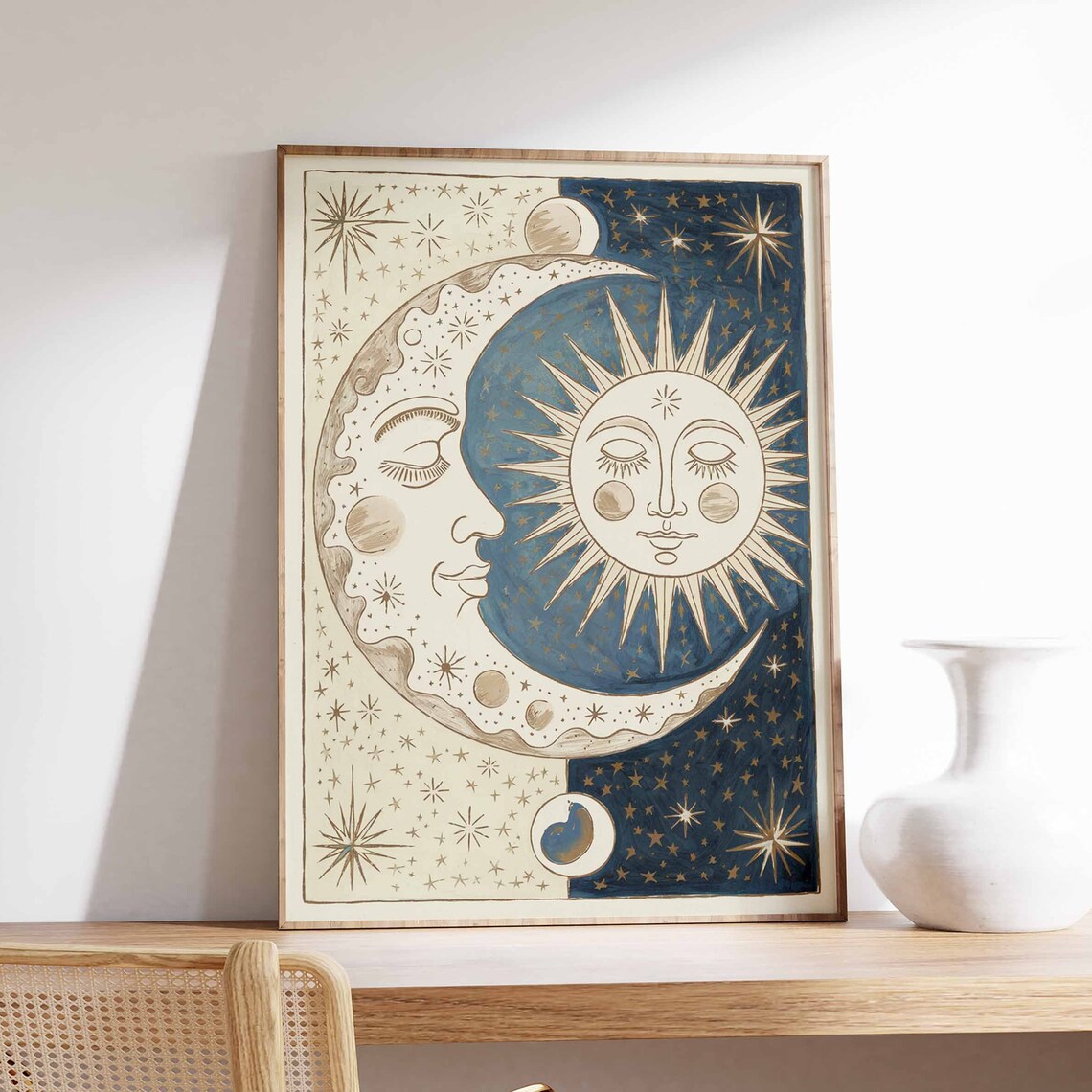 Golden Vintage Sun And Moon Faces Celestial Astrology Poster