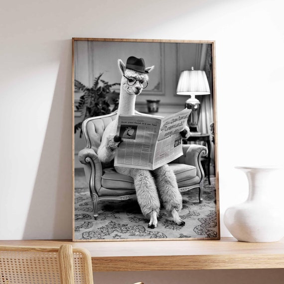 Funny Alpaca Poster Alpaca Print Surreal Poster Photographic Art Funny Print Surrealist Art Animal Print Retro Decor Animal Gift