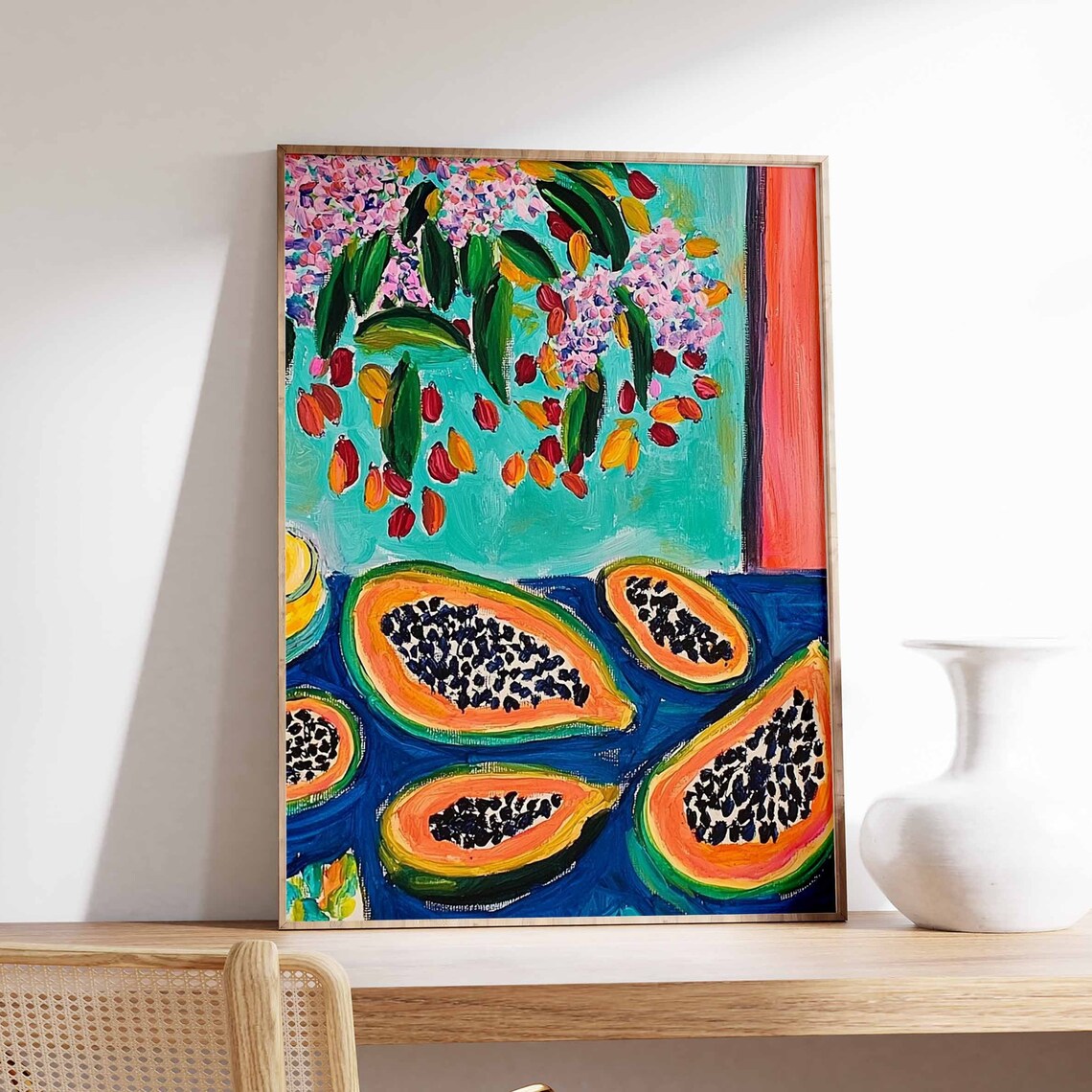 Papaya Poster, Tropical Fruit Kitchen Art Print