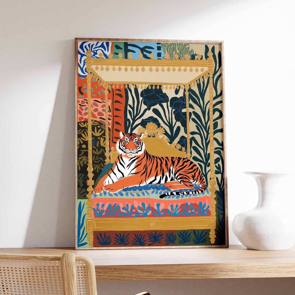 Indian Tiger Poster, Jungle Tropical Animal Print