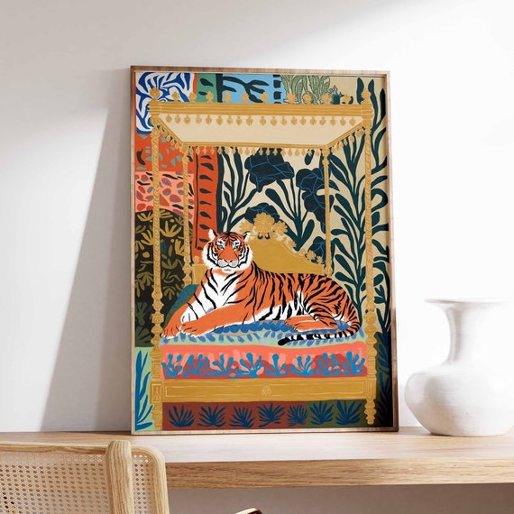 Indian Tiger Poster, Jungle Tropical Animal Print