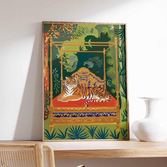 Indian Tiger Poster Indian Print Tiger Art Jungle Print Tropical Decor Animal Poster Animal Print Botanical Poster Tiger Art