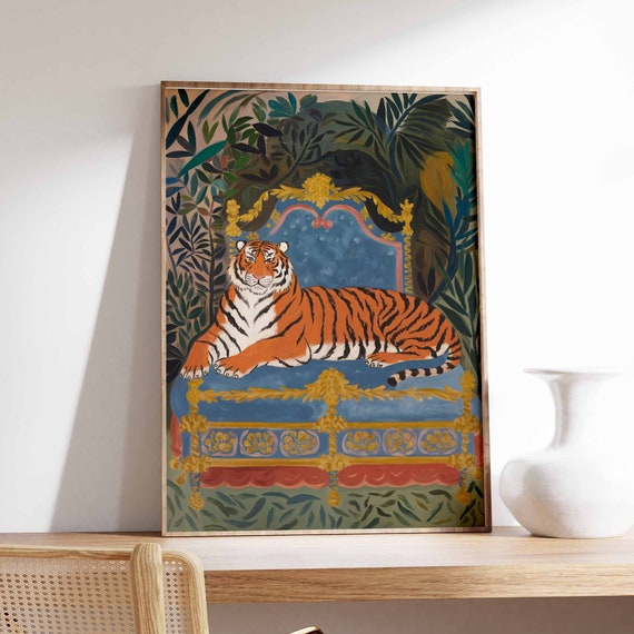 Indian Tiger Poster Indian Print Tiger Art Jungle Print Tropical Decor Animal Poster Animal Print Botanical Poster Tiger Art