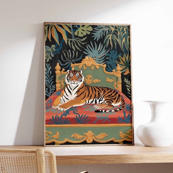 Indian Tiger Poster Indian Print Tiger Art Jungle Print Tropical Decor Animal Poster Animal Print Botanical Poster Tiger Art